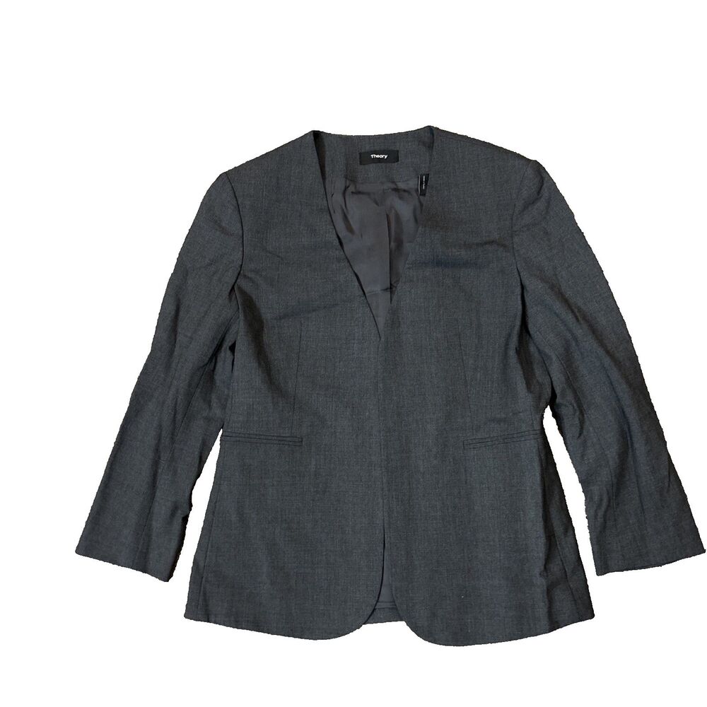 Lindrayia Theory 4 Grey Wool - Elastine - 3/4 Sleeve Blazer, Open Front